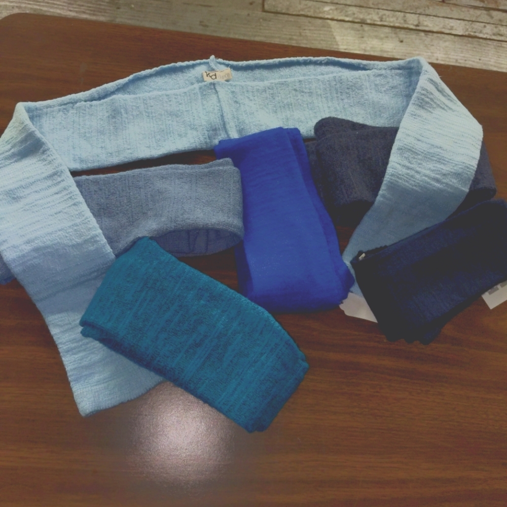 Skinny stretch knit shrugs (various shades of blue